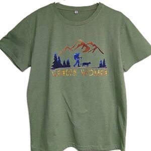 Wander Woman Shirt Women X-large Hiking Outdoors Dog Companion Tee Green XL